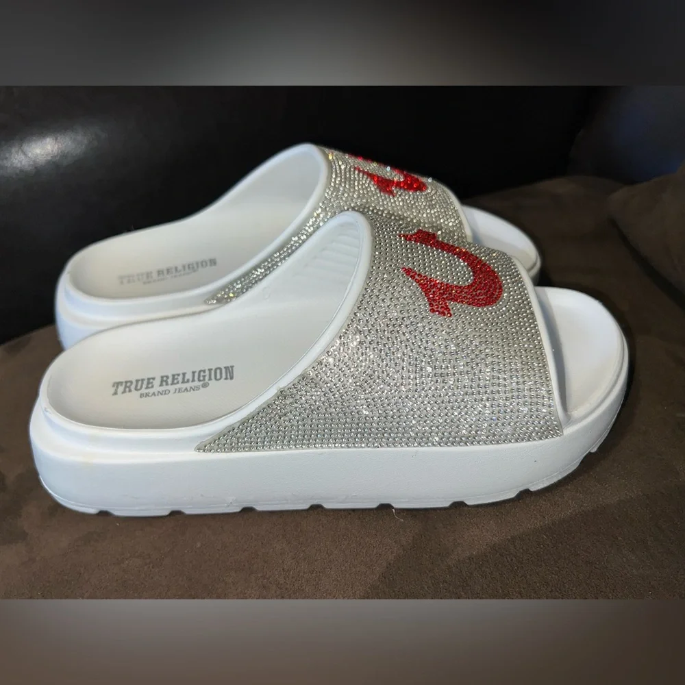 True Religion Stallion Rhinestone Logo Slide Sandal women’s size 8 - Picture 1 of 9